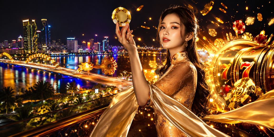 Người chơi slot game tại Đà Nẵng trong trang phục áo dài truyền thống trên nền tảng 8051