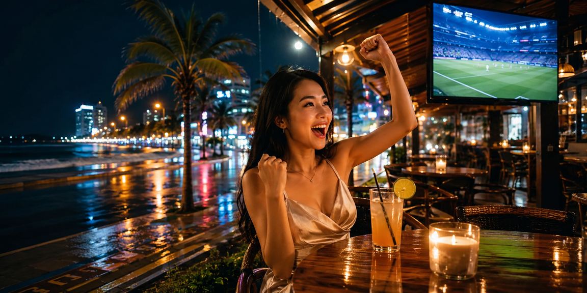 Người dùng tại Vũng Tàu nghiên cứu tỉ lệ kèo và thông tin cược thể thao trên laptop bên bờ biển